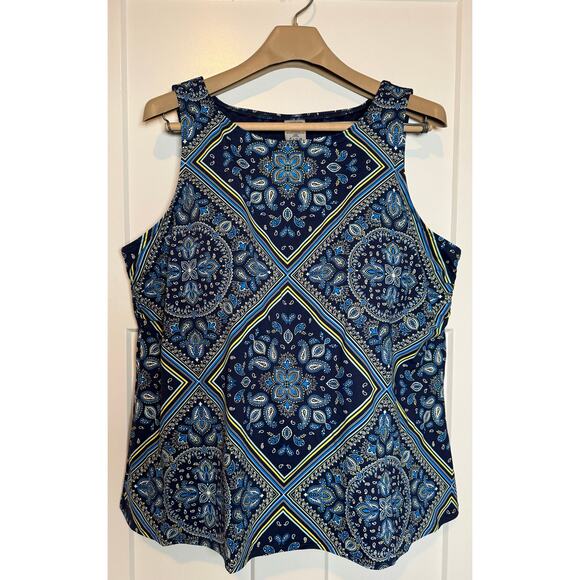 Lands End Tankini Top Size 24W‎ DD High Neck Molded Cups Paisley Navy - Picture 1 of 9